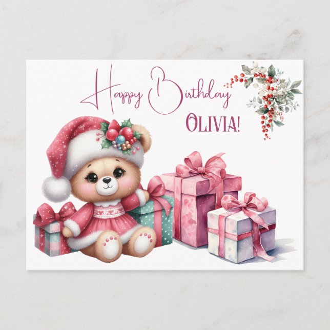 Cartão Postal Aniversário de 1 ano da Menina Fada (Frente)