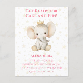 Cartão Postal Aniversário de 1 ano da princesinha elefante perso