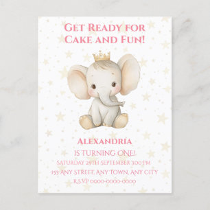 Cartão Postal Aniversário de 1 ano da princesinha elefante perso