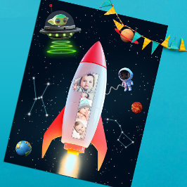 Cartão Postal Aniversário de 1 ano do Rocket Space | Colagem de