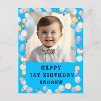 Cartão Postal Aniversário de 1 ano Personalizado Feliz Com Foto