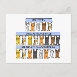 Cartão Postal Aniversário de 1 de Outubro Gatinhos de Desenho An