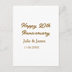Cartão Postal Aniversário de 20 anos feliz marrom dourado nome d