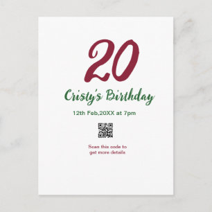 Cartão Postal aniversário de 20 anos MARON código qr negrito ret