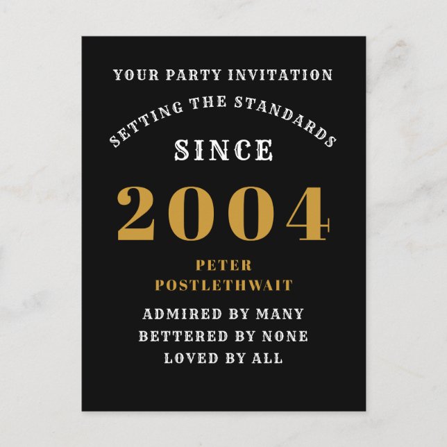 Cartão Postal Aniversário de 21 anos 2004 Preto Dourado (Frente)