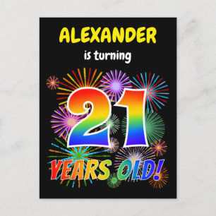 Cartão Postal aniversário de 21 anos - Fogos de artifício divert