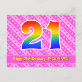 Cartão Postal Aniversário de 21 anos: Listras Cor-de-Rosa & Cora