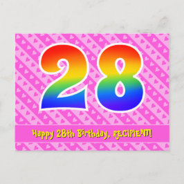 Cartão Postal Aniversário de 28 anos: Listras Cor-de-Rosa & Cora
