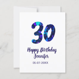 Cartão Postal aniversário de 30 anos adicionar nome data ano azu