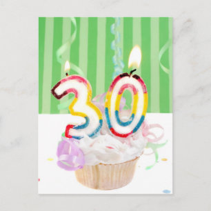 Cartão Postal aniversário de 30 anos cupcake com velas