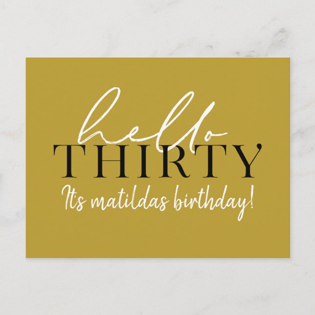 Cartão Postal Aniversário de 30 anos de Script e Geométrico (Frente)
