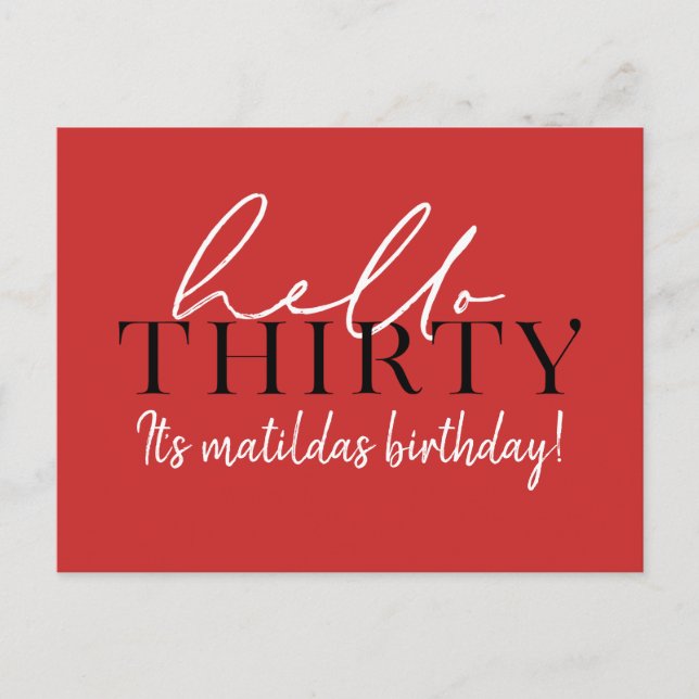 Cartão Postal Aniversário de 30 anos de Script e Geométrico (Frente)