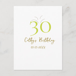 CARTÃO POSTAL ANIVERSÁRIO DE 30 ANOS GREEN GOLD PASTEL DESENHADO