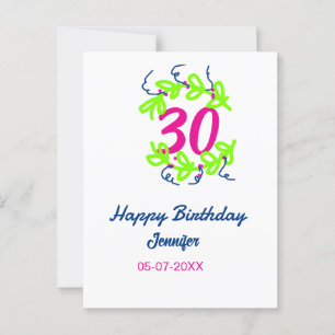 Cartão Postal aniversário de 30 anos grinalda azul verde nome da