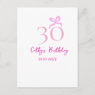 Cartão Postal ANIVERSÁRIO DE 30 ANOS laço rosa PASTEL DESENHADO