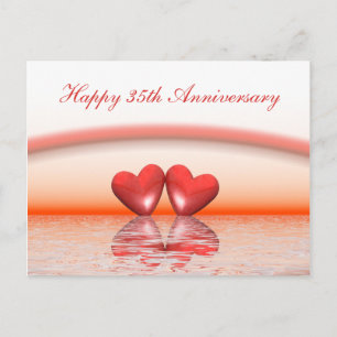 Cartão Postal Aniversário de 35 anos Coral Hearts