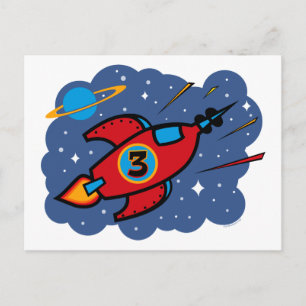 Cartão Postal Aniversário de 3 anos de navio de foguetes