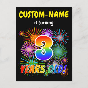 Cartão Postal aniversário de 3 anos - Fogos de artifício diver