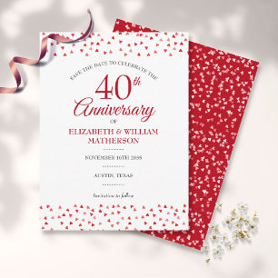 Cartão Postal Aniversário de 40 Anos de Casamento Corações de Ru