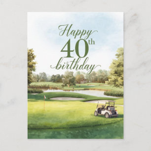Cartão Postal Aniversário de 40 anos de golfe com carrinho de go