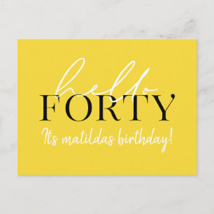 Cartão Postal Aniversário de 40 anos de Script e Geométrico