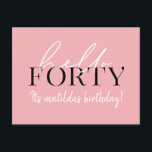 Cartão Postal Aniversário de 40 anos de Script e Geométrico<br><div class="desc">Script moderno e convite geométrico para quadragésimo aniversário. Padrão geométrico moderno do dorso. Parte de uma coleção. A cor pode ser alterada.</div>