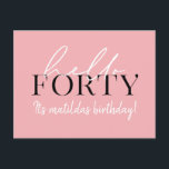 Cartão Postal Aniversário de 40 anos de Script e Geométrico<br><div class="desc">Script moderno e convite geométrico para quadragésimo aniversário. Padrão geométrico moderno do dorso. Parte de uma coleção. A cor pode ser alterada.</div>