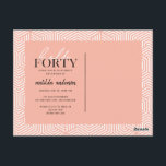 Cartão Postal Aniversário de 40 anos de Script e Geométrico<br><div class="desc">Script moderno e convite geométrico para quadragésimo aniversário. Padrão geométrico moderno do dorso. Parte de uma coleção. A cor pode ser alterada.</div>