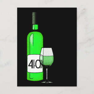 Cartão Postal aniversário de 40 anos: garrafa de vinho e copo