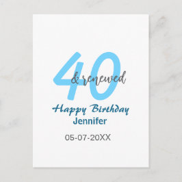 Cartão Postal aniversário de 40 anos renovado nome data azul núm