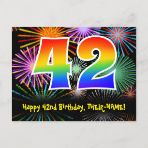 Cartão Postal Aniversário de 42 anos – Padrão Divertido de Fogos
