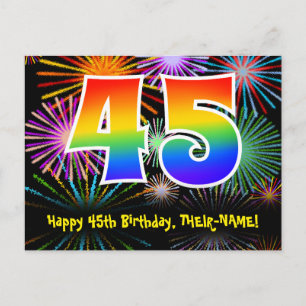 Cartão Postal Aniversário de 45 anos – Padrão Divertido de Fogos