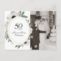Aniversário de 50 anos com Foto Floral em Aquarela
