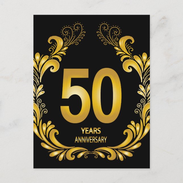 Cartão Postal Aniversário de 50 Anos Dourado Brilhante (Frente)