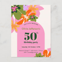 aniversário de 50 anos floral colorido elegante fe