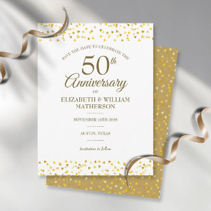 Cartão Postal Aniversário de 50 anos Golden Love Hearts Save the