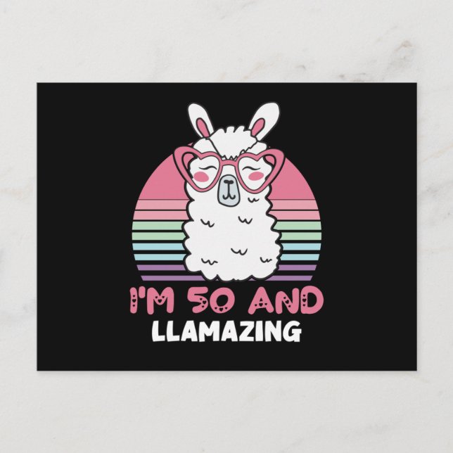 Cartão Postal Aniversário De 50 Anos Llamazing Llama 50º Anivers (Frente)