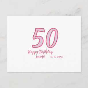 Cartão Postal aniversário de 50 anos rosa roxo nome simples mini