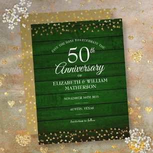 Cartão Postal Aniversário de 50 anos Rústico Salve a Data Coraçõ