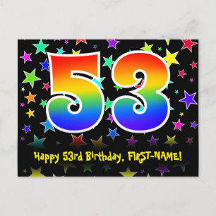 Cartão Postal Aniversário de 53 anos: Padrão de Estrelas Diverti