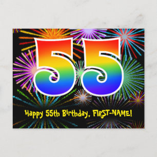 Cartão Postal Aniversário de 55 anos – Padrão Divertido de Fogos