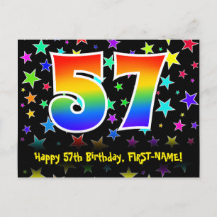 Cartão Postal Aniversário de 57 anos: Padrão de Estrelas Diverti