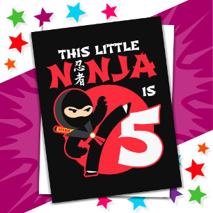 Cartão Postal Aniversário de 5 anos Festa de Crianças Ninja Pequ