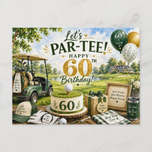 Cartão Postal Aniversário de 60 anos de golfe com carrinho de go