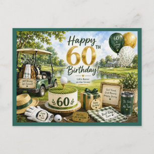 Cartão Postal Aniversário de 60 anos de golfe com carrinho de go
