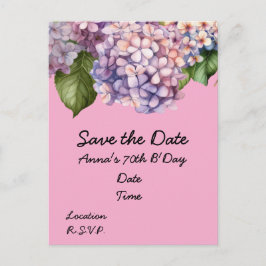 Cartão Postal Aniversário de 70 anos com flores de hortênsia ros