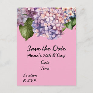 Cartão Postal Aniversário de 70 anos com flores de hortênsia ros