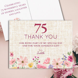 Cartão Postal Aniversário de 75 anos Agradecimento aos Convidado