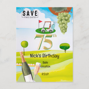 Cartão Postal Aniversário de 75 anos do golfista no campo de gol