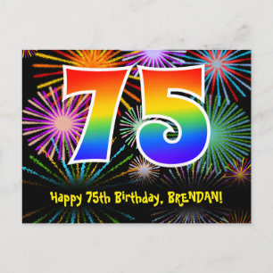 Cartão Postal Aniversário de 75 anos – Padrão Divertido de Fogos